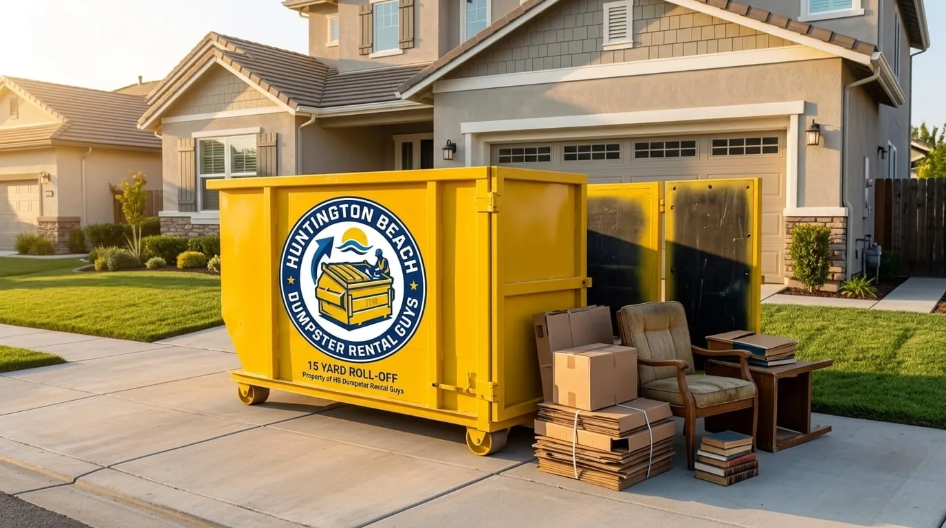 10 yard dumpster used for a small home cleanout in Huntington Beach, CA